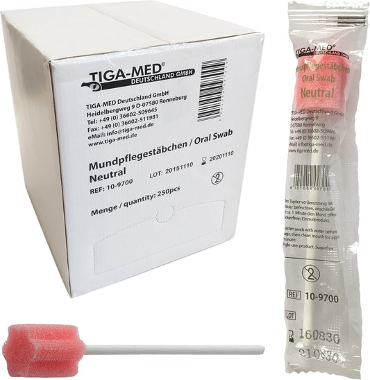 Tiga-Med Mouth Care Cotton Swabs with Neutral Taste for Oral Hygiene/Box with 250 Pieces Each Packaged Individually and Hygienically by Tiga-Med