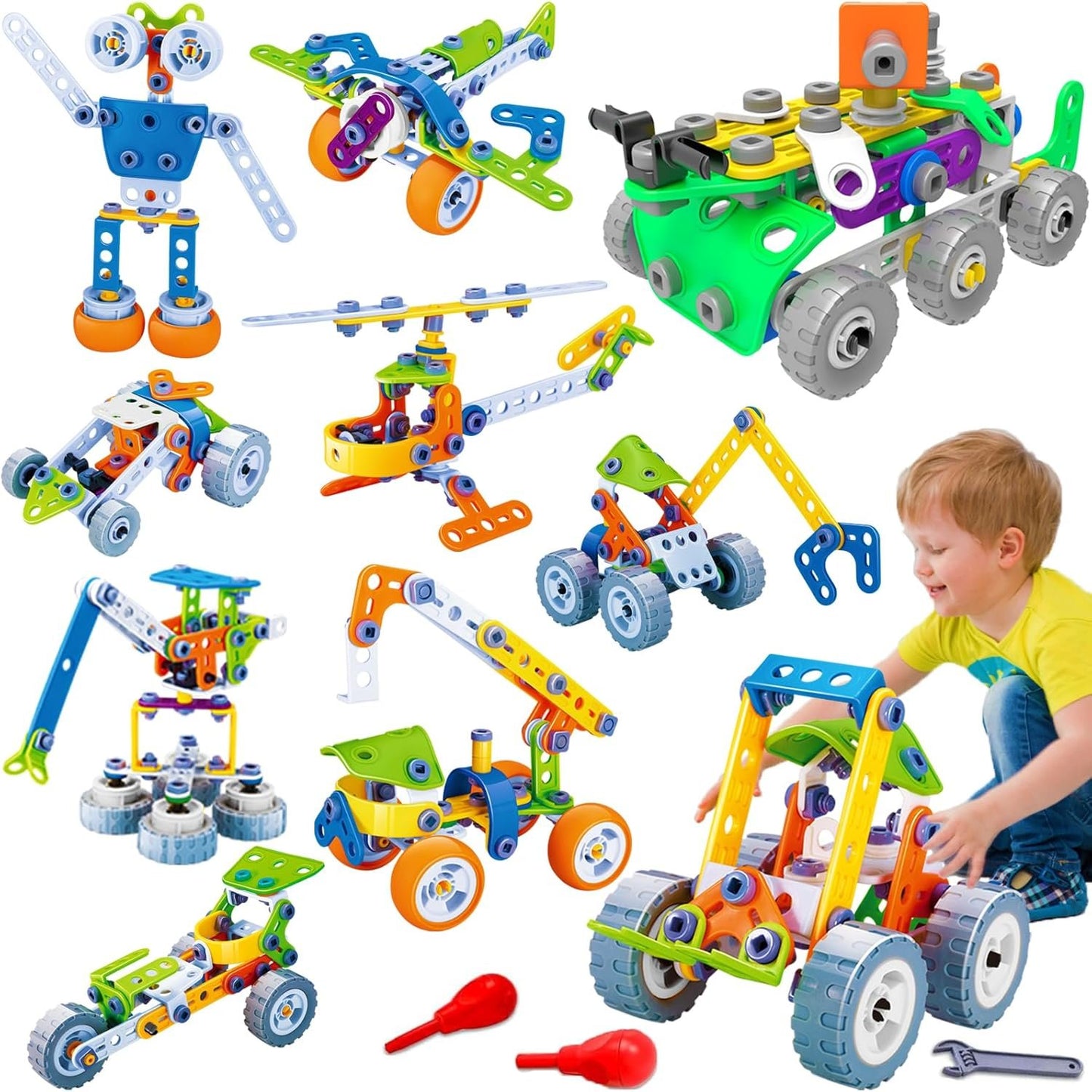 MOONTOY 175 Pieces STEM Toys for 4 5 6 7 8+ Year Old Boys Erector Sets Kits Building Toys for Kids Ages 4-8 4-6 5-7 6-8 Best Birthday Gift 6 Year Old Boy Gifts Creative Learning Games Steam Activities