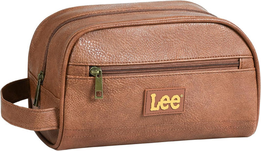 Lee Toiletry Bag for Men, PU Leather Travel Dopp Kit, Water-Resistant Men's Shaving Kit Bathroom Organizer, Gifts for Men