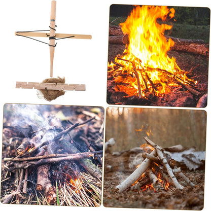 Kisangel Bow Drill Fire Starters Kit Compact Outdoor Tool for Camping Hiking Lightweight Ergonomic Design Safe Wood Materials for Emergency Fire Making Portable Survival Gear