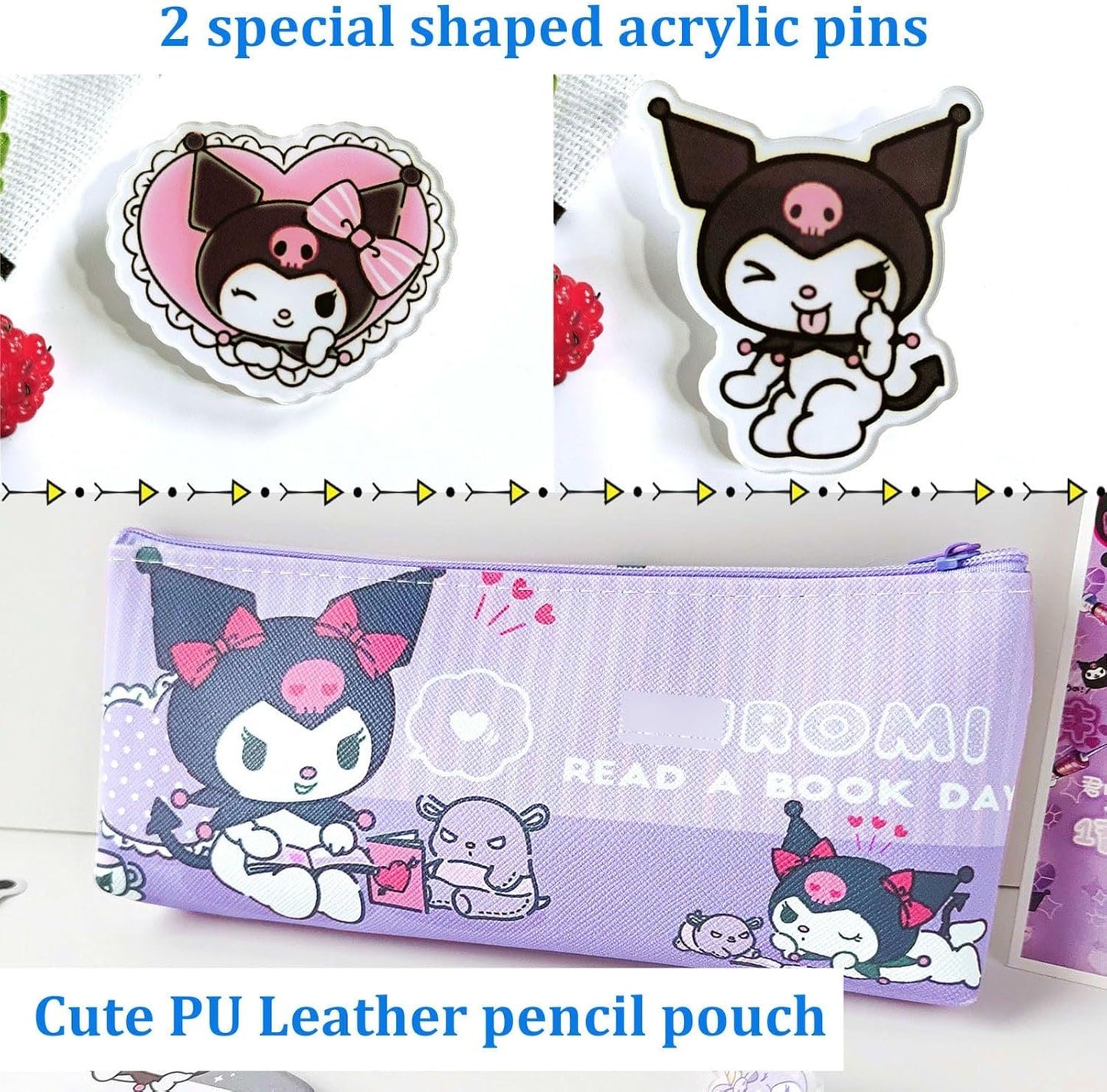Koiswim Cute Kawaii School Supplies Stationery Gift Set, Including Gel Pens Notebook Pencil Cse Stickers Pins Badge Lanyard Sticky Note Bookmark (K)