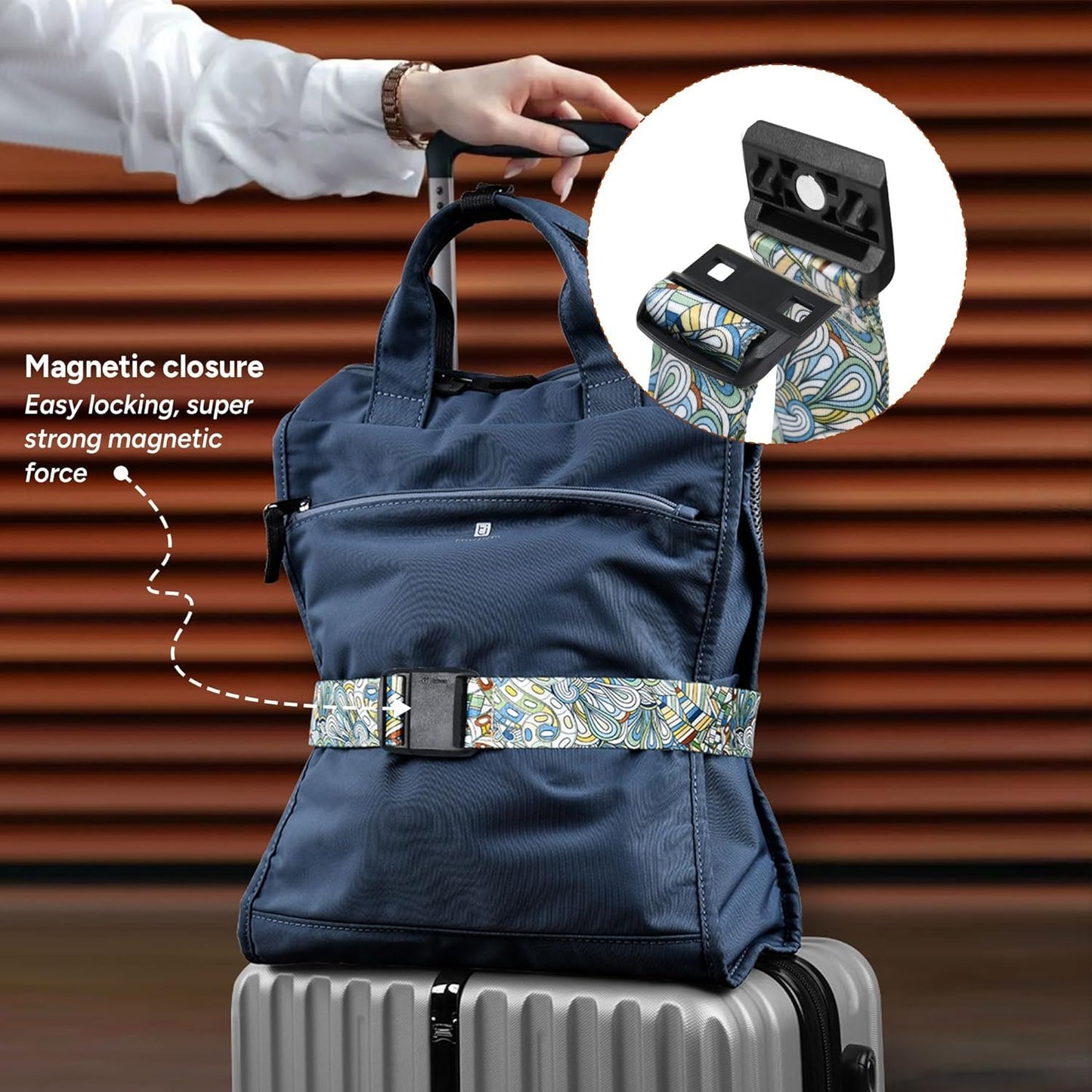 travel inspira Magnetic Quick Release Buckle Replacement - Add a Bag Luggage Strap for Carry On Bag - Airport Travel Accessories for Women & Men (34-46 in./88-116cm) - Rose Window