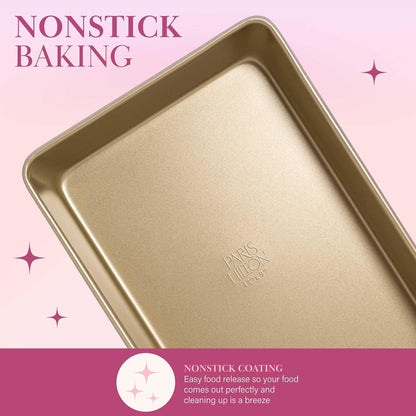 Paris Hilton Nonstick Carbon Steel Bakeware Collection, 13-Inch x 9-Inch Multipurpose Pan, Dishwasher Safe, Made Without PFOA and PFAS, Pink Champagne Two-Tone