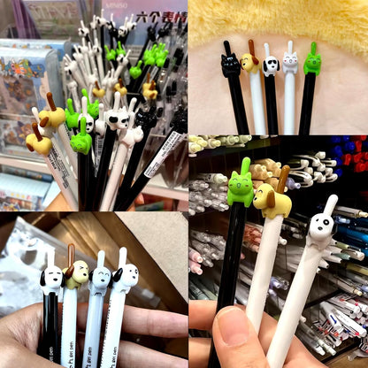 JUNXAKA 12 Pcs Retractable Dog Gel Pens, Fine Point 0.5mm Black Ink Cute Fun Animal Ballpoint Dog Pens Writing Vet Gifts Stationery Supplies (12pcs dog pens)