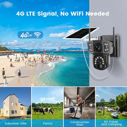4K Security Camera with Solar Panel, WiFi 4G, Dual Lens, Color Night Vision, 2 Way Talk, 360Â° Pan 90Â° Tilt, Auto Tracking, Motion Detection, 8000mAh for Outdoor Use