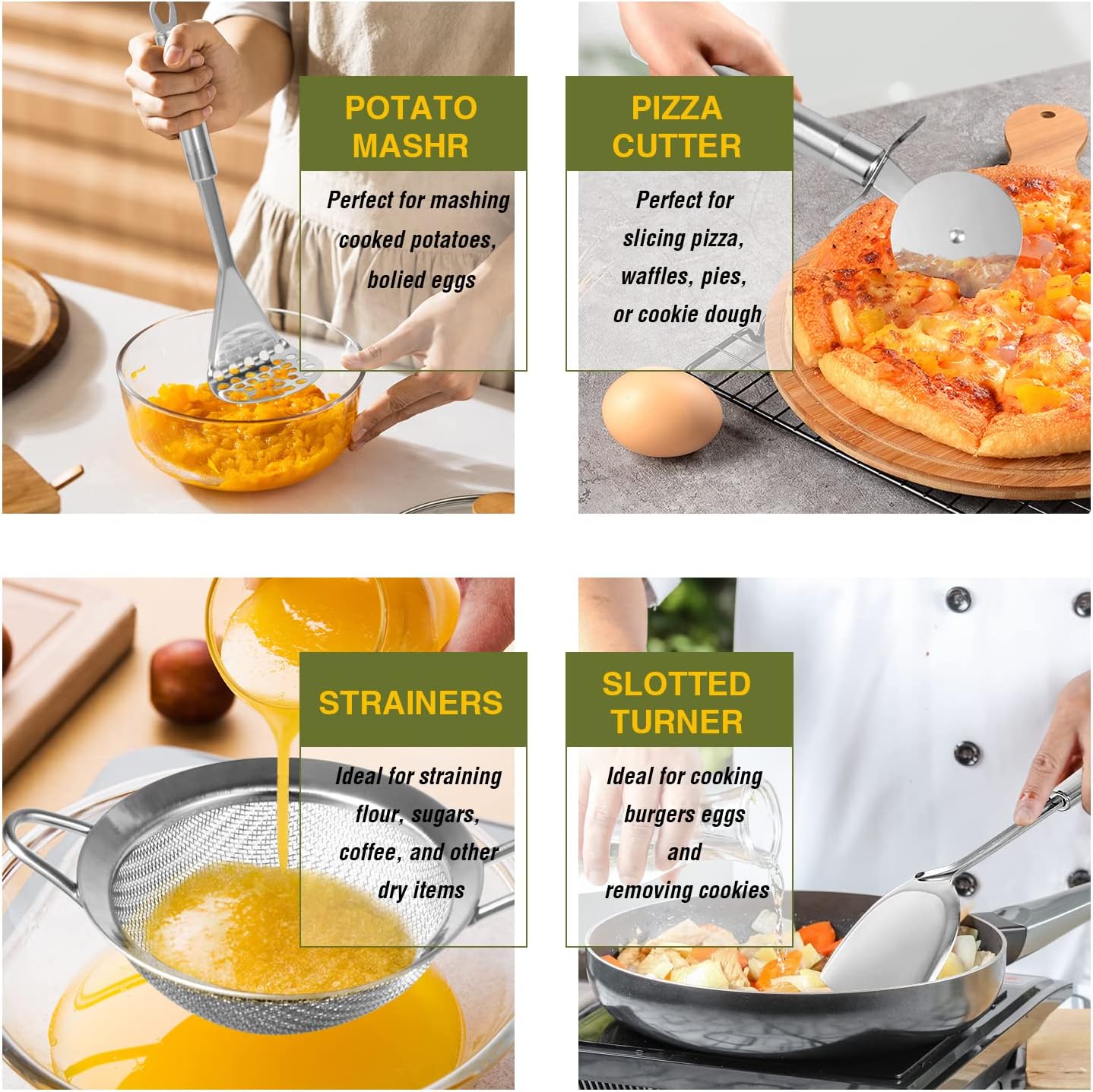 Fungun Stainless Steel Kitchen Utensil Set- 28 Pcs Cooking Nonstick Cookware Set with Spatula - Best Gadgets Tools Kitchen Accessories