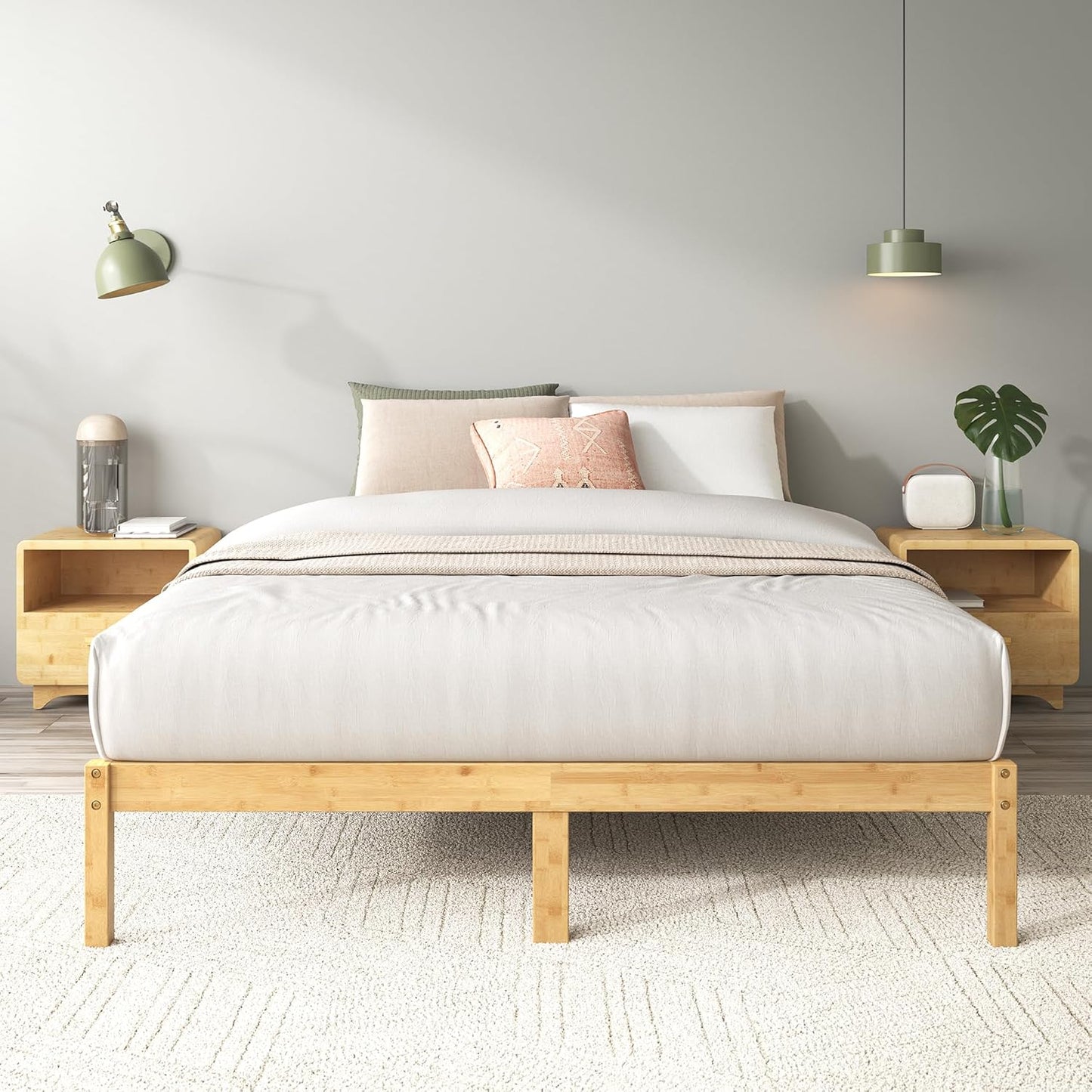 Zinus Queen Bed Frame, Bamboo Wood Base Bedroom Furniture Wooden Home Timber Frame