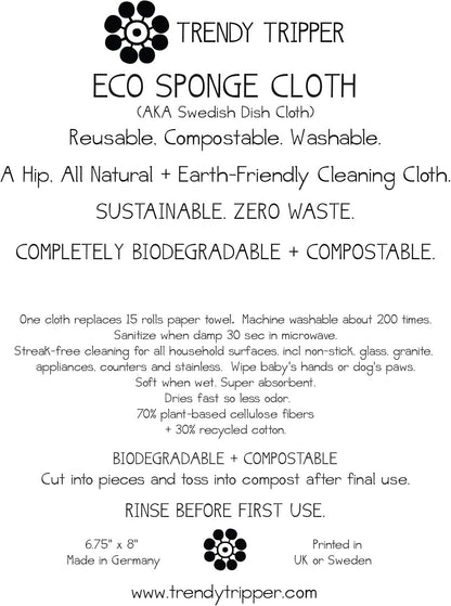 Trendy Tripper Earth-Friendly Reusable COMPOSTABLE ECO Sponge Cloth | AKA Swedish Dishcloth | Various Packages Sheep/Lamb (2-Pk Sheep Cobalt + Bordeaux)