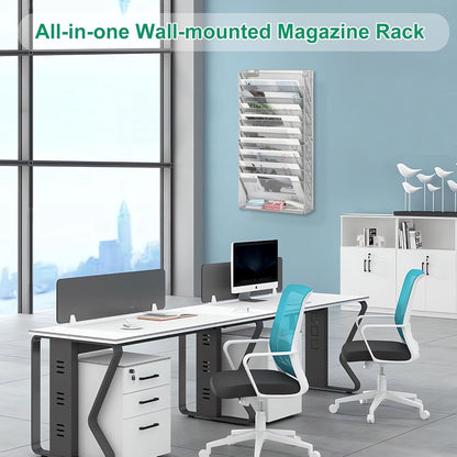 Solinxe 10 Tier Document Organizer, Paper Floder, Magazine Holder, Metal File Organizer for Home Organization, Office Supplies, Silver