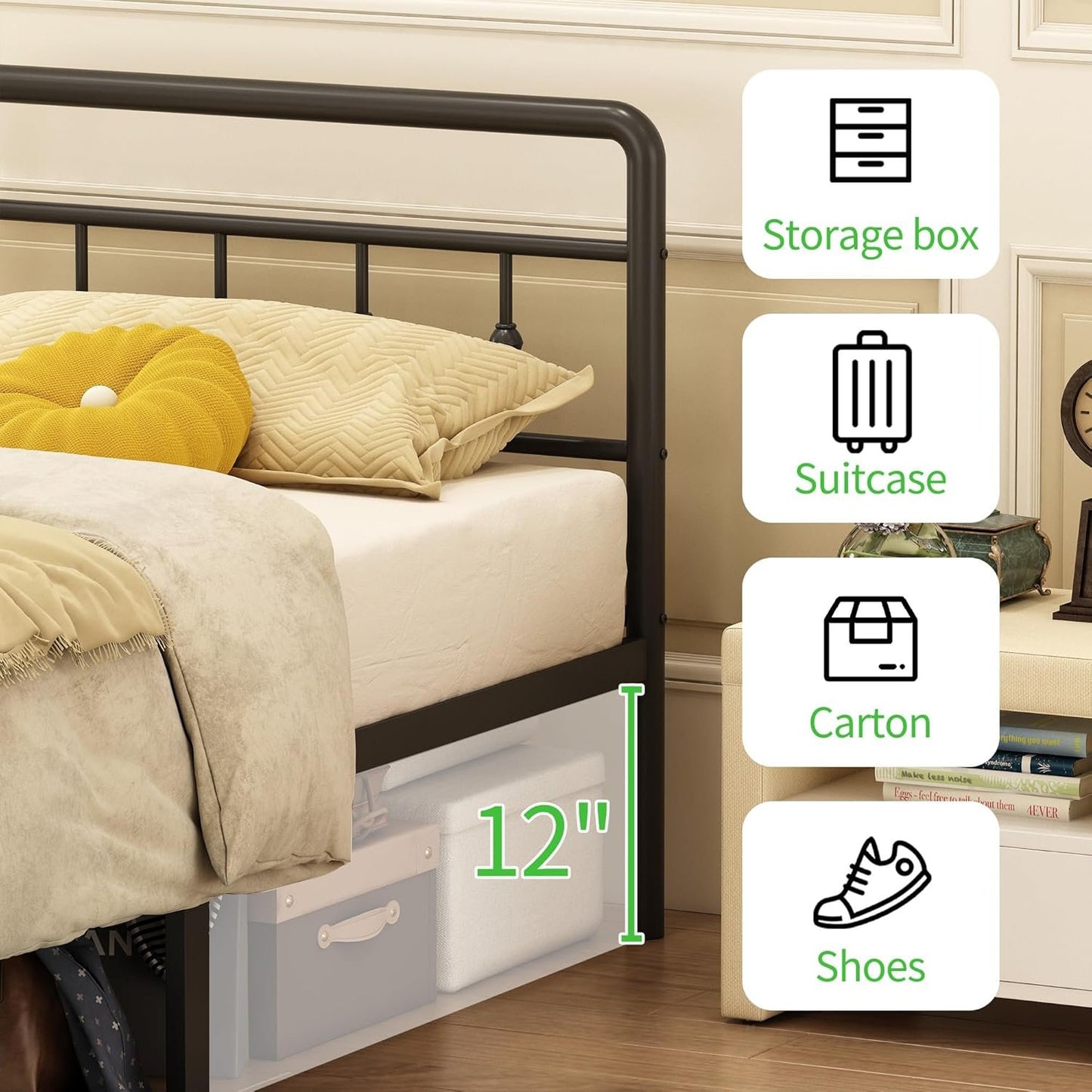 EMODA 14 Inch Full Size Bed Frame with Headboard and Footboard, Heavy Duty Metal Full Bed Foundation, No Box Spring Needed, Easy Assembly