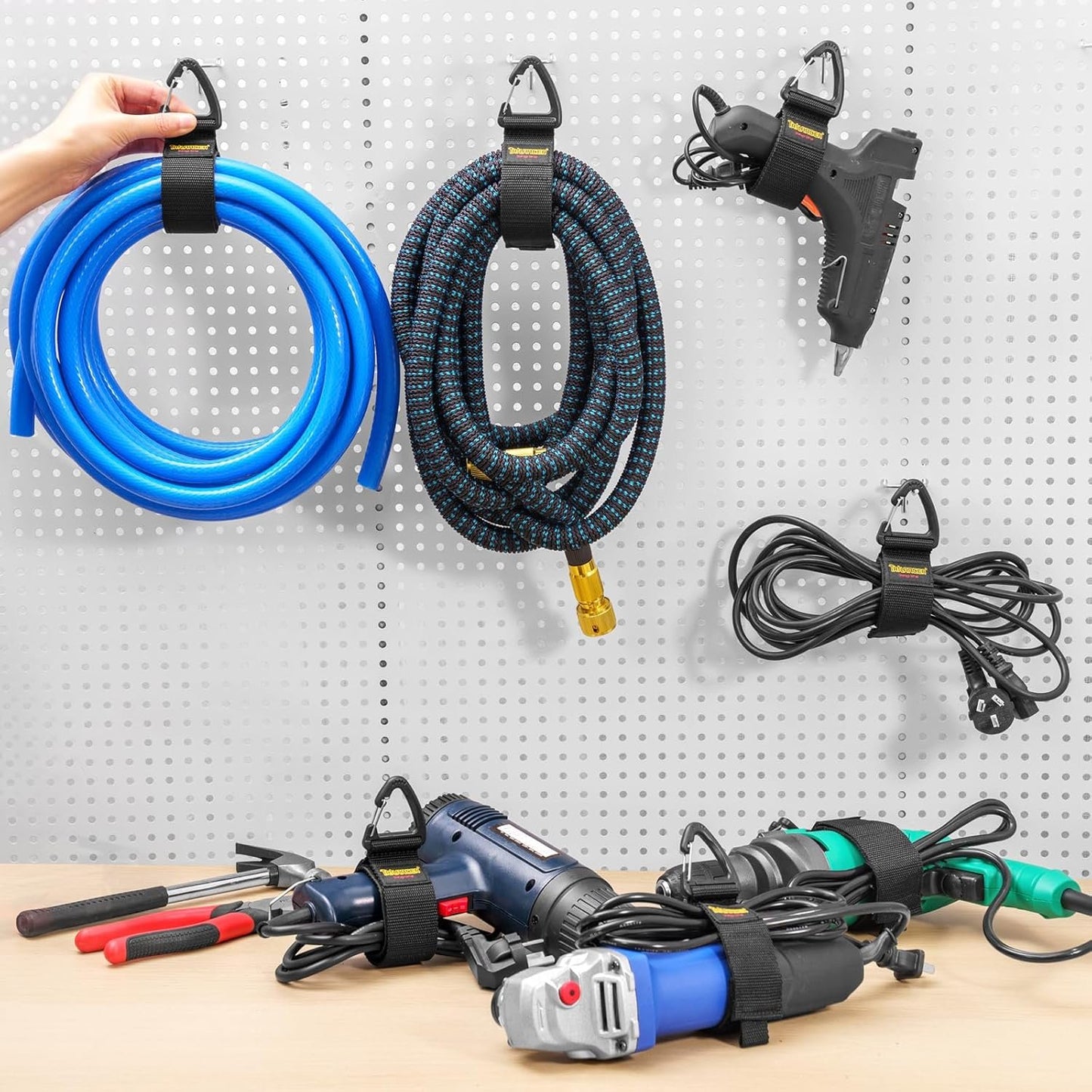 Trilancer Hook-and-Loop Storage Straps with Triangular Buckle to Hang on Walls for Cables, Wires, Rope, Hoses, Organization for Home, Garage or Workshop（2*S，4*M，4*L）