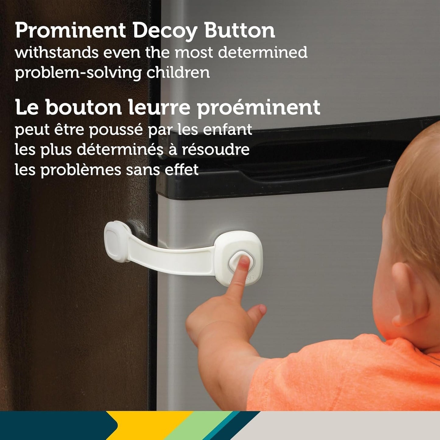 Safety 1st Outsmart™ Multi-Use Lock – Decoy Button Design, Child-Proof Security for Appliances & Cabinets, Easy Adhesive Installation, No Tools Required