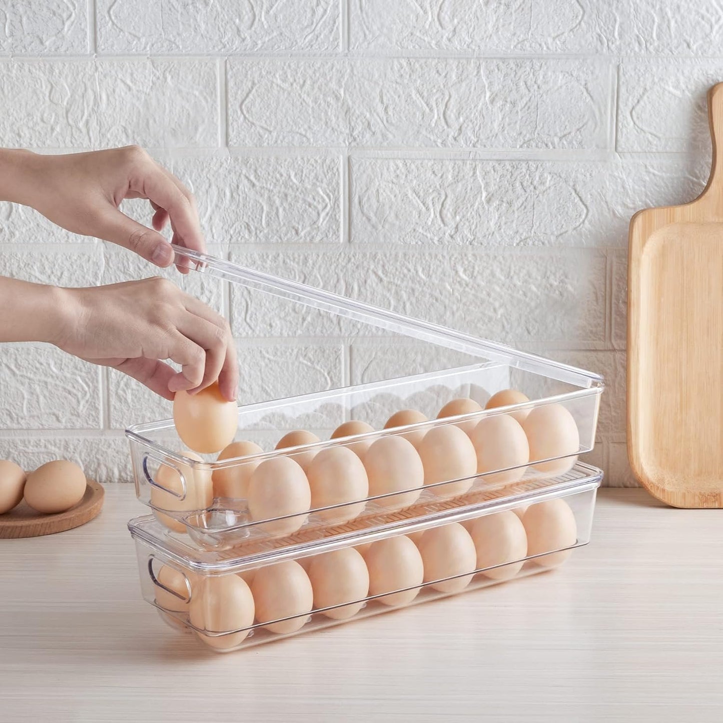 Vtopmart 2 Pack Egg Holder for Fridge, 14 Eggs Stackable Plastic Egg Tray with Lids, Egg Storage Container for Fridge(14 Eggs/2 PCS)