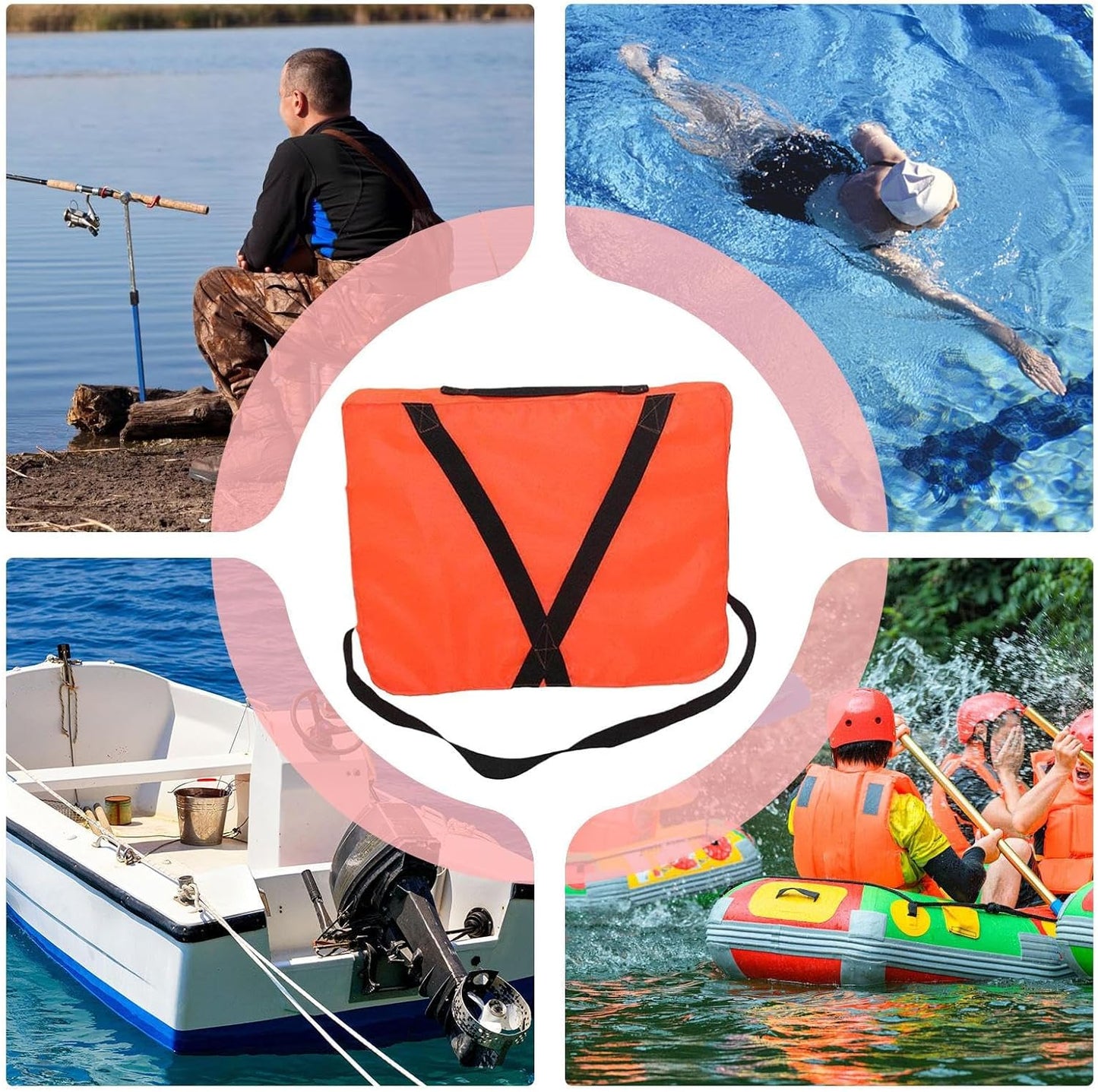 Iouyjiu Boat Flotation Cushion, Throw Flotation Device, Safety Rescue Tool, Durabled Strap Life Preserver Ideal for Kayaks, Canoes, Water Sports, 13.78 x 17.72 x 2.36 Inches