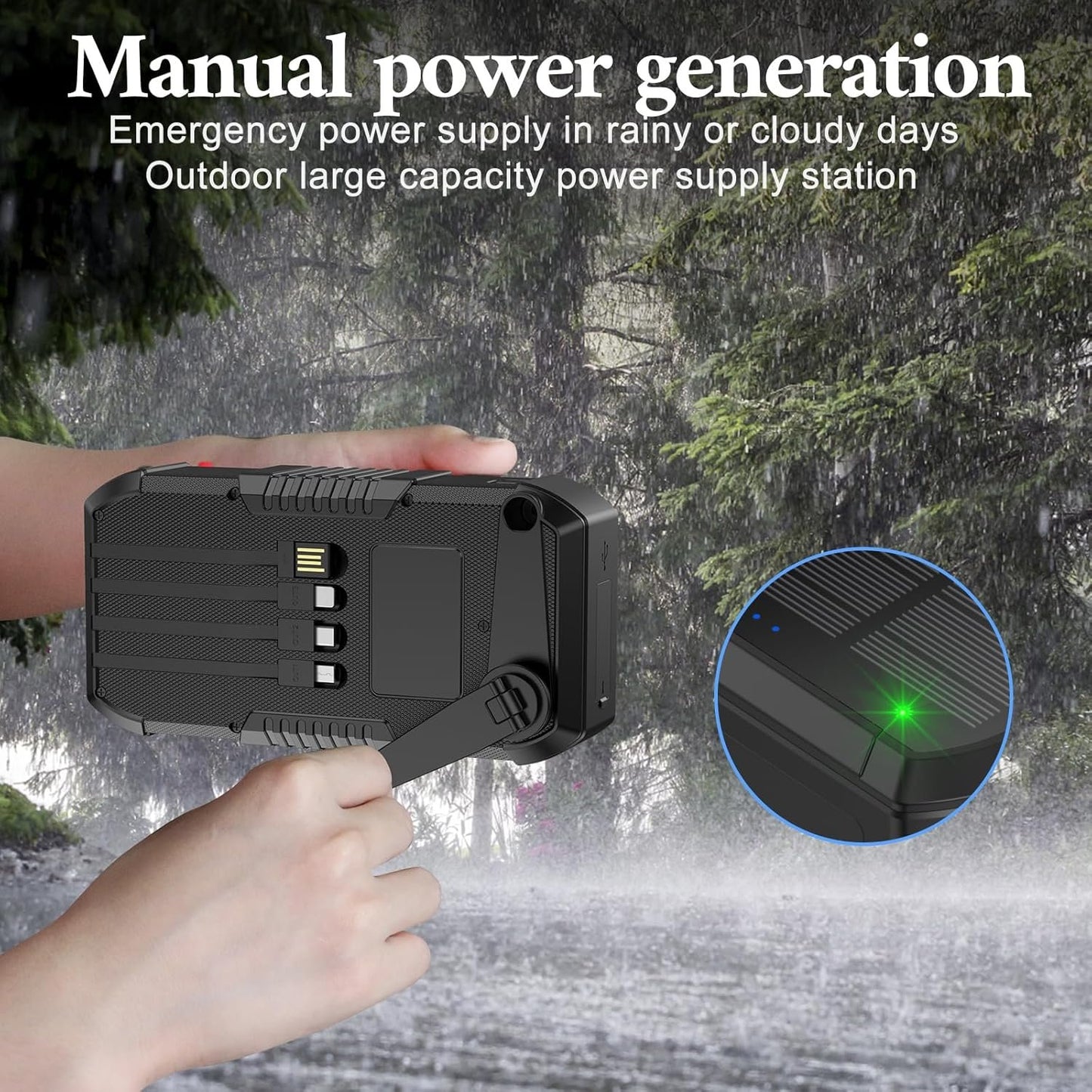 FCJZX Solar Charger Power Bank 66800mAh Built in Hand Crank and 4 Cables 22.5W Fast Charging PowerBank 6 Outputs & 4 Inputs SOS/Strobe/Strong Camping Flashlights, Compass Solar Portable Charger