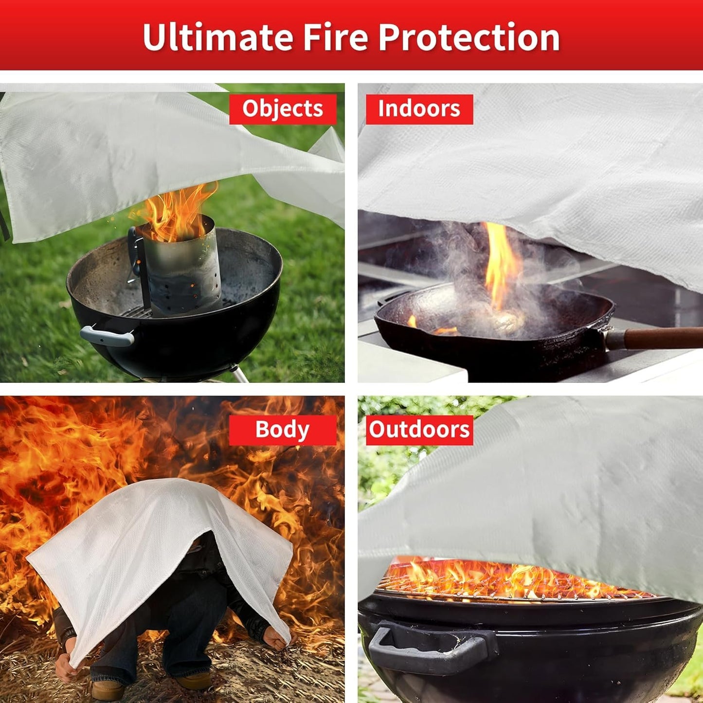 HappyVibes Emergency Fire Blanket for Home - 4 Pack Fiberglass Fire Extinguishing Blanket 40x40 Inches - Fire Blankets Emergency for Home, Kitchen, School, Office, Car, and Grill