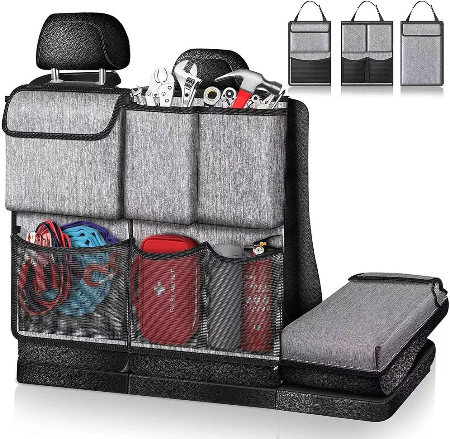 Large Capacity Car Trunk Suspension Organization Storage Bag - Waterproof, Detachable & Foldable - Suitable for SUVs and Jeeps - 7 Pockets - Gray & Black - Durable Oxford Cloth (Grey)