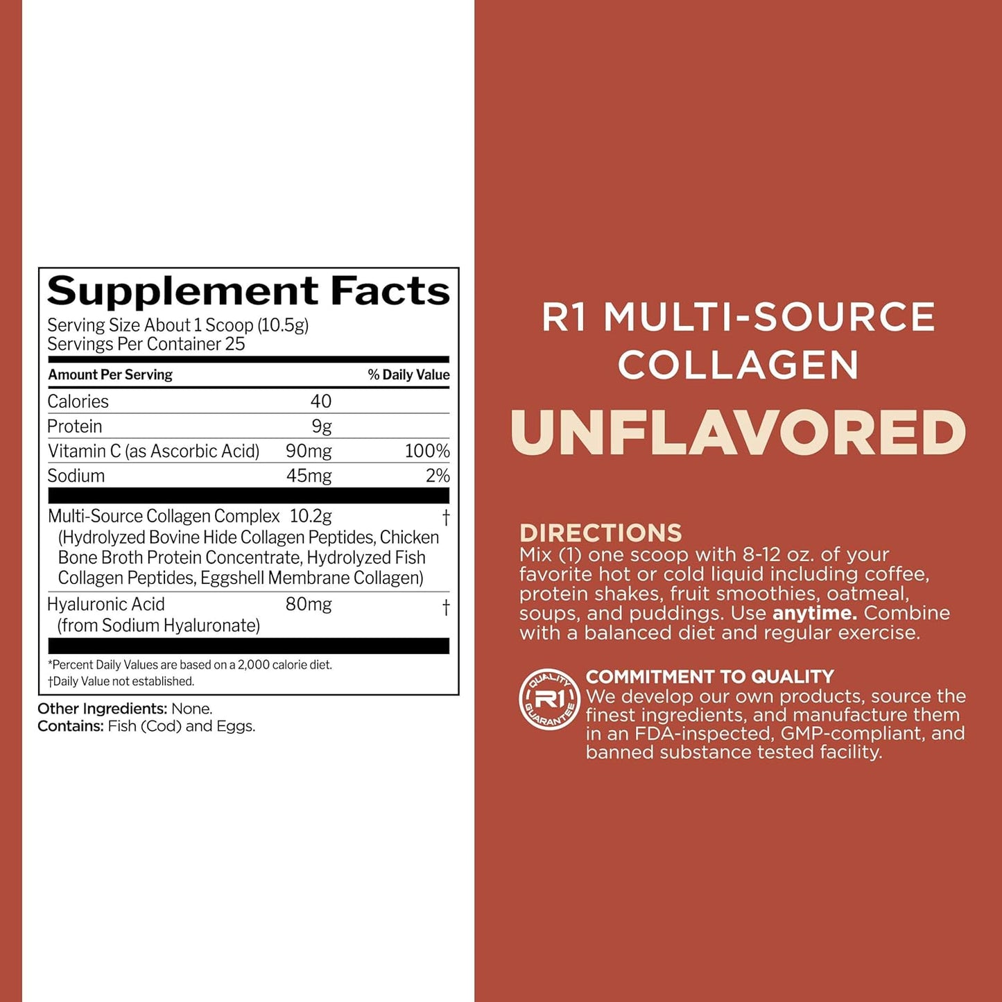 Rule1 R1 Multi-Source Collagen Hair Skin Nail & Joint Support Supplement 306 g, Unflavoured (30 Servings)