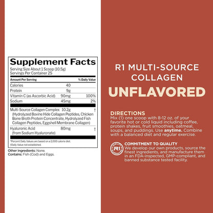 Rule1 R1 Multi-Source Collagen Hair Skin Nail & Joint Support Supplement 306 g, Unflavoured (30 Servings)