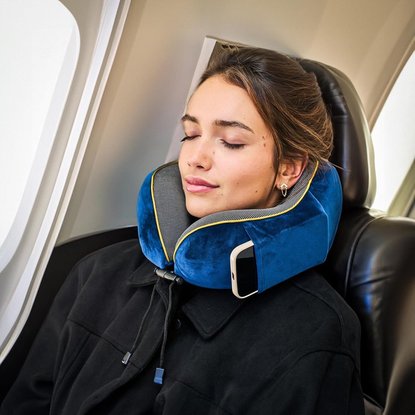 ComfyCozy Luxury Travel Pillow & Silky Plush Eye Mask | Ergonomic Memory Foam Pillow for Neck & Shoulder Support | Holiday Essentials | Airplane Sleep Set for Long Flights