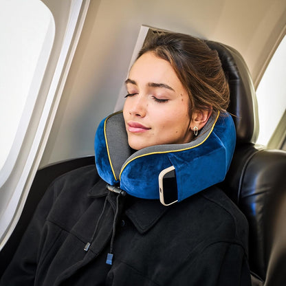 ComfyCozy Luxury Travel Pillow & Silky Plush Eye Mask | Ergonomic Memory Foam Pillow for Neck & Shoulder Support | Holiday Essentials | Airplane Sleep Set for Long Flights