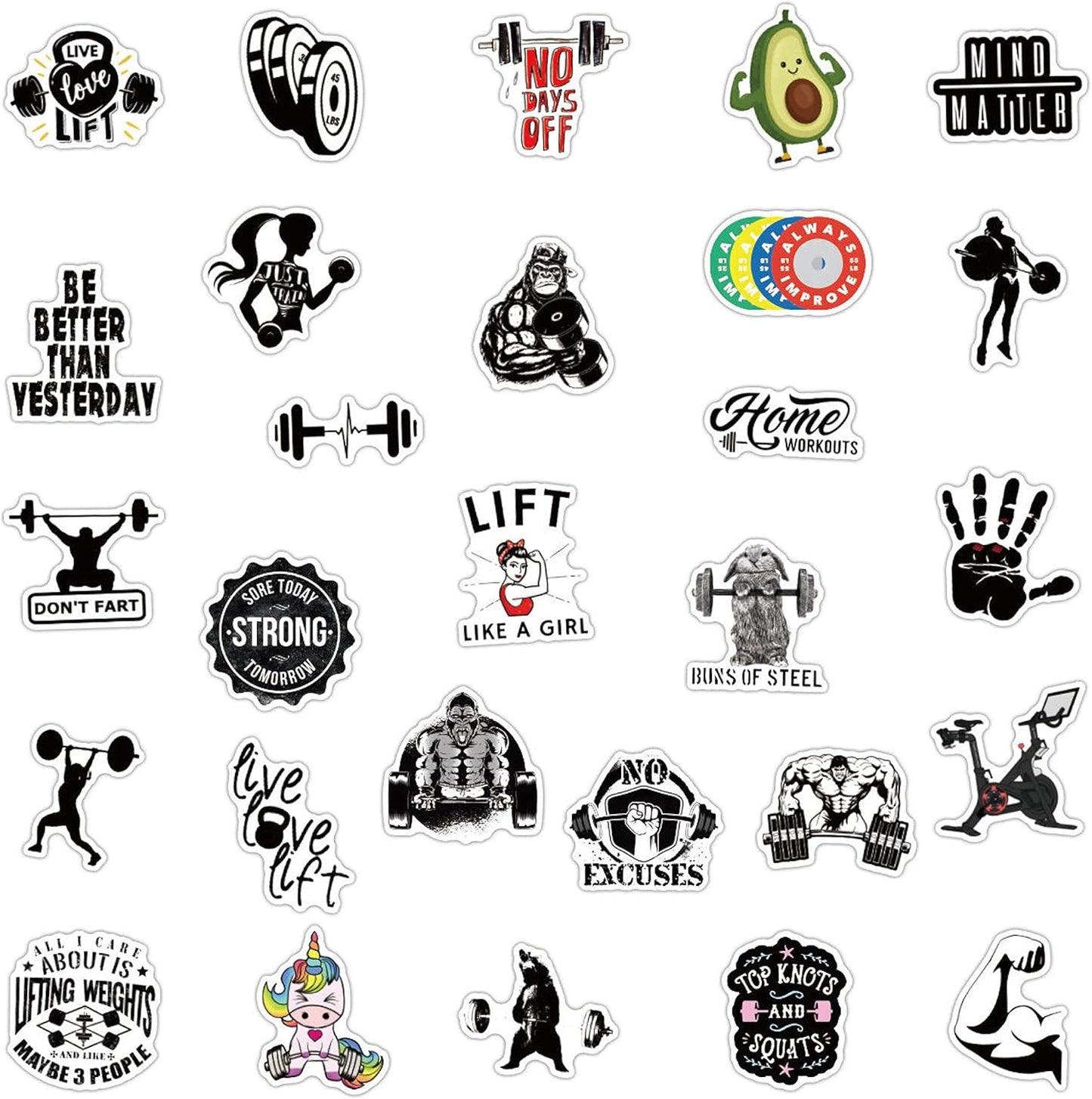 HNTR® Gym Stickers | 50 Motivational Fitness Quote Decals | Waterproof Vinyl Stickers for Laptops, Water Bottles, Gym Gear & Workout Inspiration