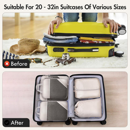 MUUKAIII Luggage Organizer Set of 9 Cubes for Travel, Compression Organizer Suitcase, Space-Saving Suitcase, Travel Organizers, Packing Cubes Set, Travel Organizer for Clothes, Ultralight, Beige