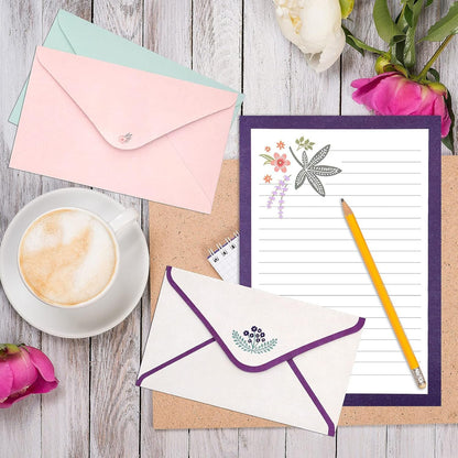 KSIWRE Stationary Paper and Envelopes Set, 36 PCS Lined Stationary Writing Paper with 18 PCS Matching Envelopes, Fresh Floral Style Letter Writing Paper for Invitations Gifts Holiday Wishes (KS-0012)