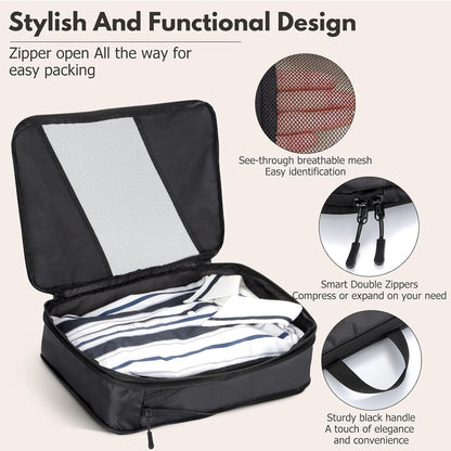Jetsetta Extra Large Compression Packing Cubes with see through Mesh, Expandable Suitcase and Luggage travel packing cubes set for Travel Accessories（Black 4 Set)