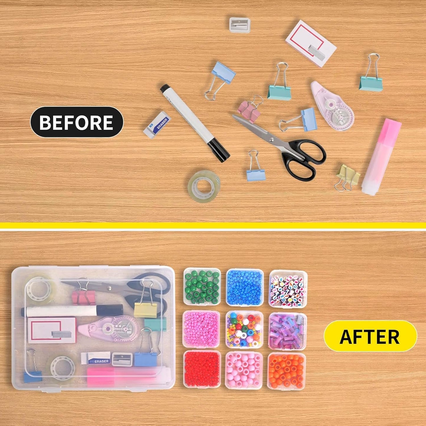 Bead Organizer Box, 30Pcs Small Clear Plastic Bead Storage Containers, 1 Craft Storage Box with Hinged Lid, 42 Labels, Mini Box for Jewelry Making DIY Bracelets Beading Nails Screws Seeds Small Parts