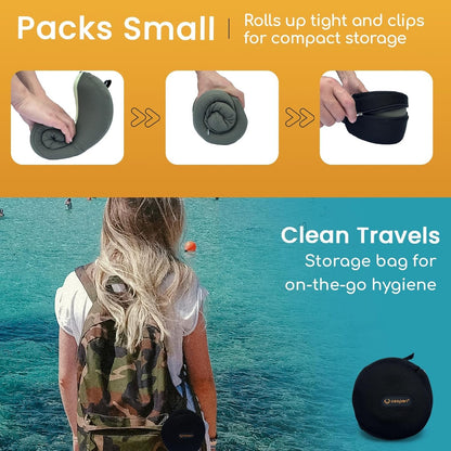 Cesperi® Travel Neck Pillow for Airplanes, Ergonomic Design, Airplane Neck Pillow with Memory Foam, Travel Essentials for Flights, Car Rides, and Home Rest, Adjustable Strap for Sizes (Avocado Green)