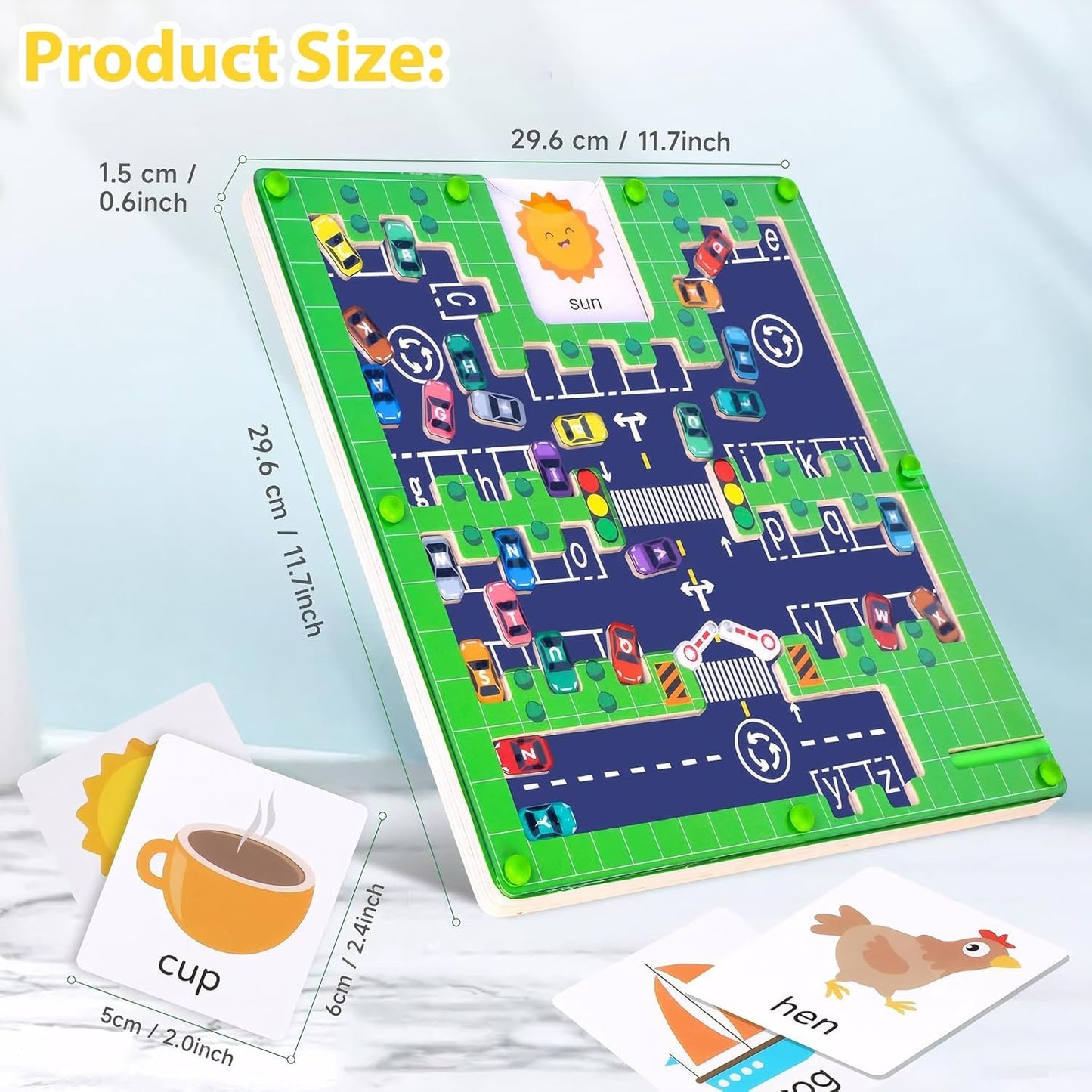 COOWIN Montessori Magnetic Car Alphabet Parking Maze Board Learning Toy for Kids Toddlers