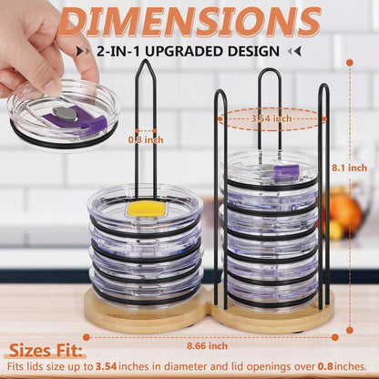 Jolensoy 2 IN 1 Tumbler Lid Stacker, Bamboo & Iron, Up to 20 Lids, Space-Saving Vertical Storage, Kitchen Cabinet & Countertop Organization