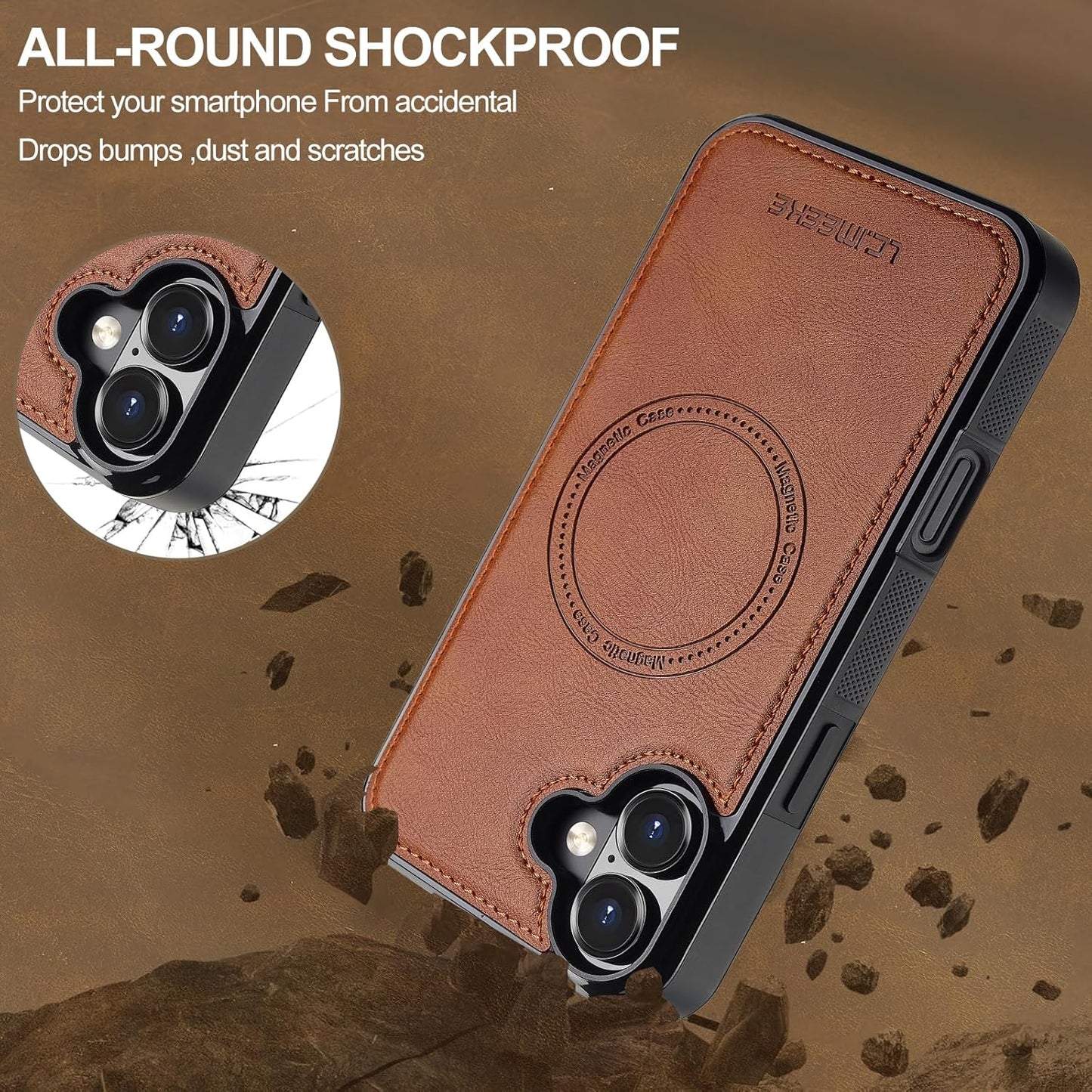 GoshukunTech for iPhone 16 Wallet Case with Card Holder,for iPhone 16 Magnetic Case[Detachable Card Pocket] Leather Flip Cover[Support Magsafe or Wireless Charging]-Brown
