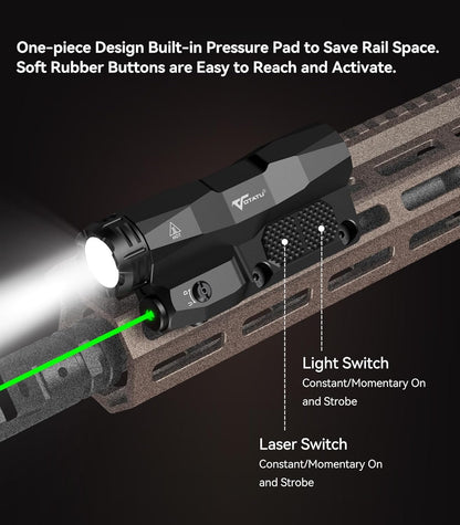 VOTATU M6L-G Picatinny/Mlok Flashlight Laser Combo Built-in Touch Pad Switch, Max 2400 Lumens LED Light and Green Laser with Tactical Strobe Mode, USB Magnetic Rechargeable