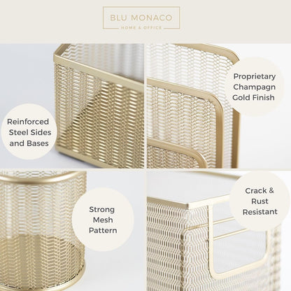 Blu Monaco 5 Piece Office Supplies Gold Desk Organizer Set - Desktop Hanging File Organizer - Desk Organizers and Storage - Desk accessories & Workspace organizers