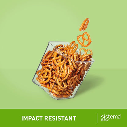 Sistema Ultra Tritan Airtight Pantry Storage Container | 920 ml Square Food Storage Container | Stackable | with Locking Clips | BPA-Free | Clear with Black Accents