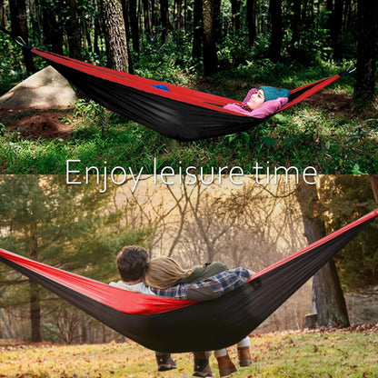 SOOPRNO Camping Hammock. Portable Double and Single Hammock with 2 Tree Straps and Attached Carry Bag. Camping Gear for Outdoor Hiking Camping Beach Backpacking Travel. (Black & Red)