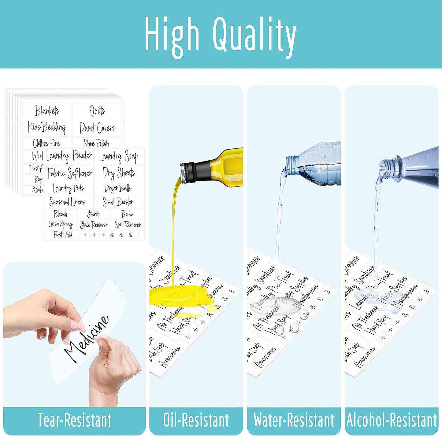 Hebayy 242 pcs Laundry Room, Linen Closet & Office Labels, 220 Pre-Printed Waterproof Oil&Tear Resistant Removable Stickers, 22 Blank Ones, No Residue for Home Office Craft Room Organization