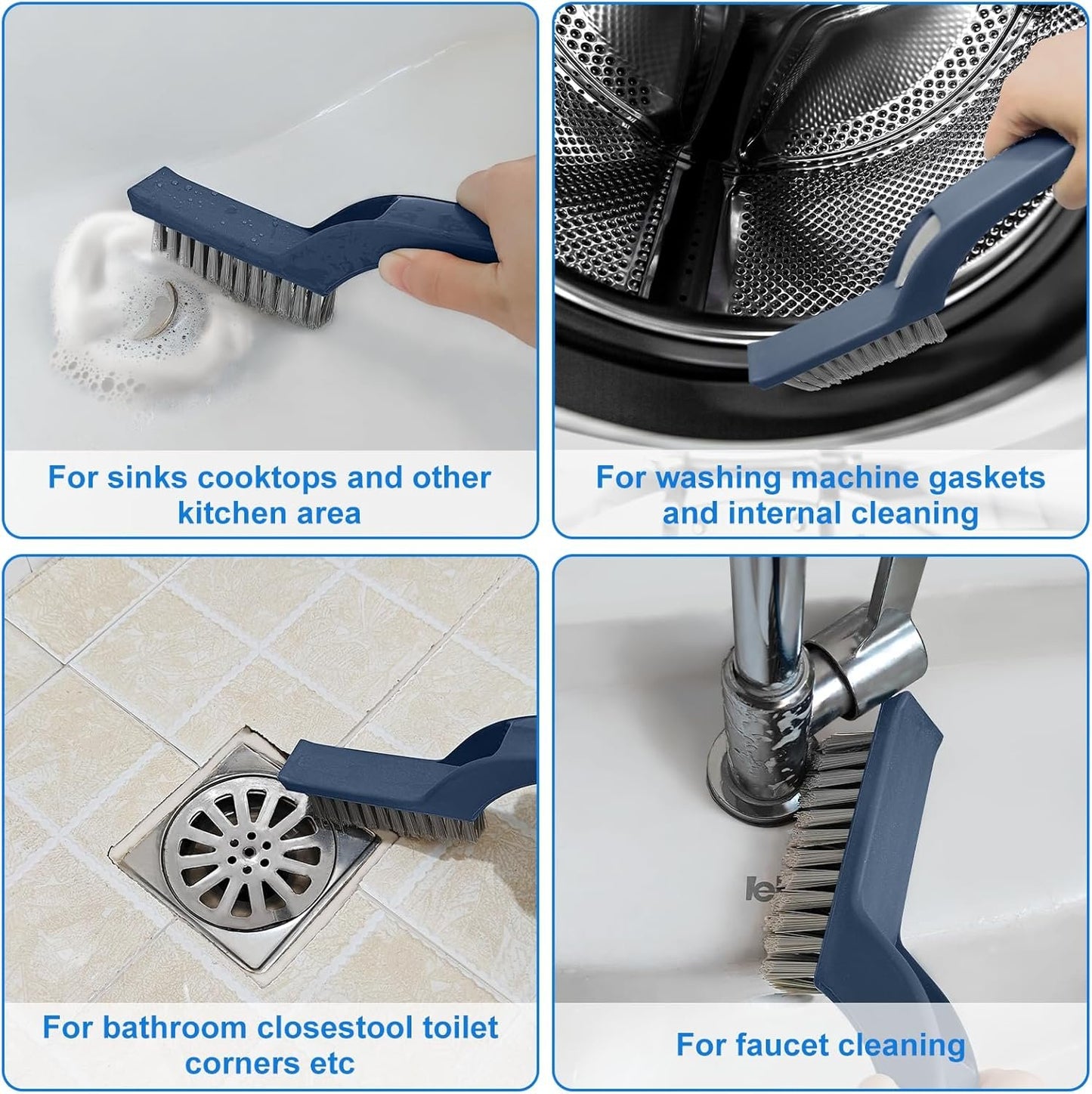 QAGOBDI Cleaning Brush for Household, Bathroom Hard Bristle Crevice Cleaning Brush Tools, 2 PCS Bathroom Gap Brush with Long Gandle Embedded Stolen Goods Clip