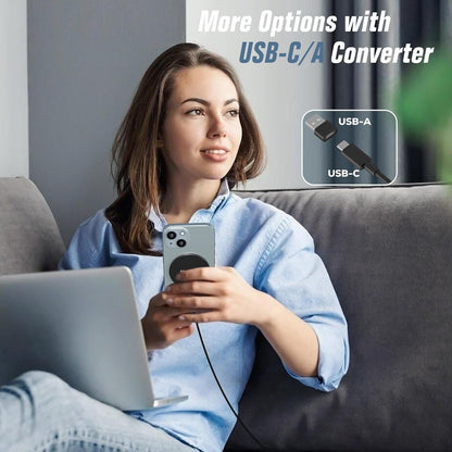 Magnetic Wireless Charger,MagEase 15W mag~Safe Wireless Charger Compatible with iPhone 16/15/14/13/12 Series and AirPods 3/2/Pro, Charging Pad with USB-C Cable and USB-A Converter (Black)