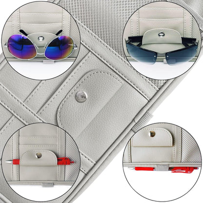 Da by Leather Car Sun Visor Organizer Auto Interior Accessories Pocket Organizer Car Truck Storage Pouch Holder with Multi-Pocket Net Zippers (Gray)
