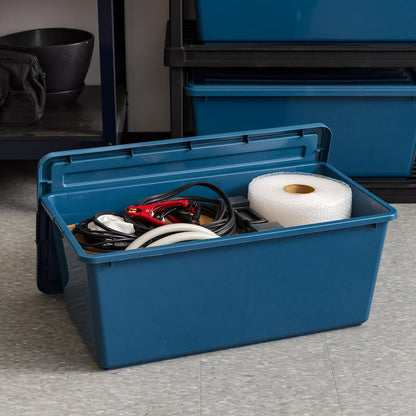 IRIS USA 86.1L Stackable Plastic Storage Bins with Lids and Latch Buckles, 4 Pack - Navy, Large Containers for Home Office Organization