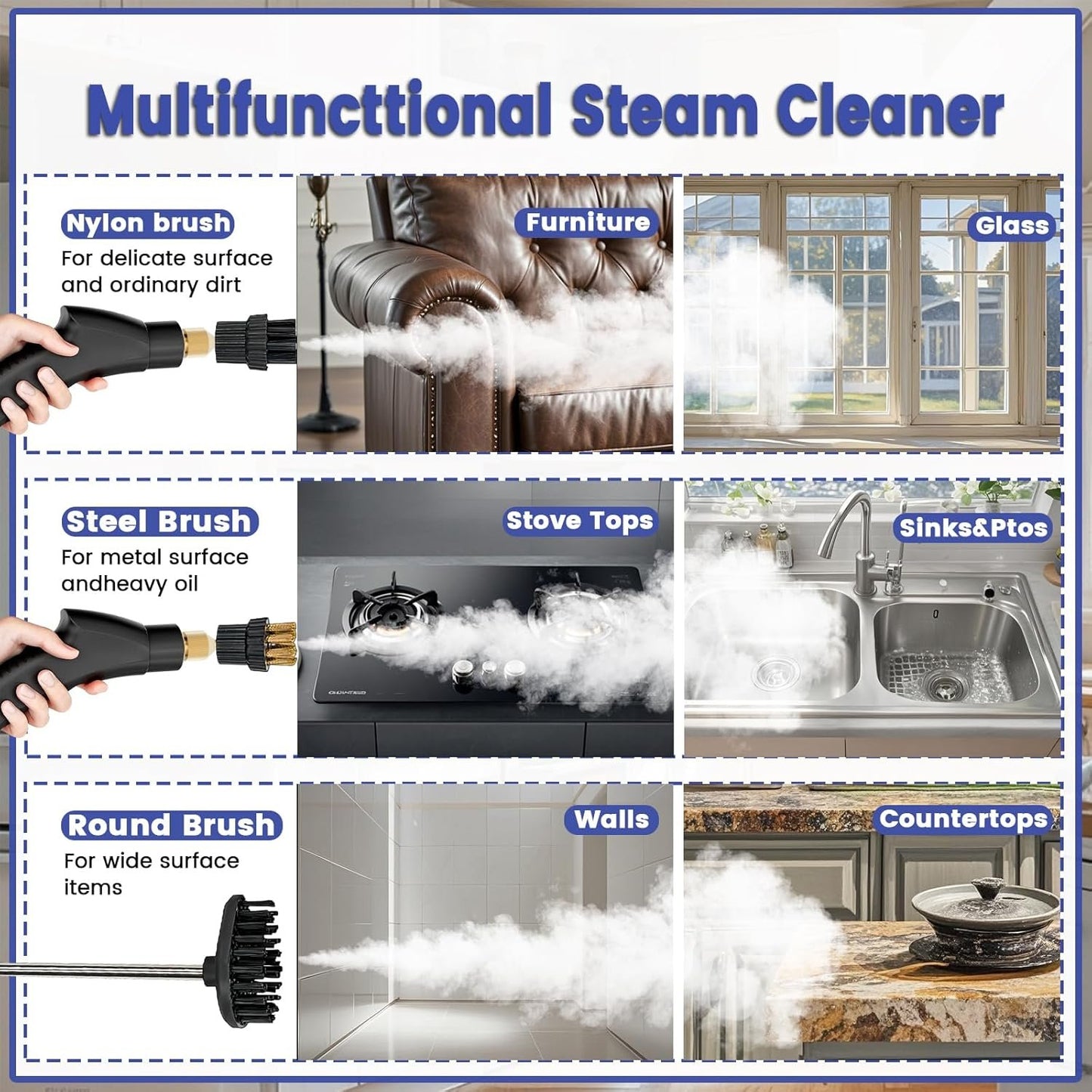 2500w handheld high-temperature pressurized steam cleaner,Portable Car Steamer For Auto Detailing，Steam Cleaner For Home,Steam Cleaning Machine For Furniture,Kitchen,Grout,Floor,Tile (Red)