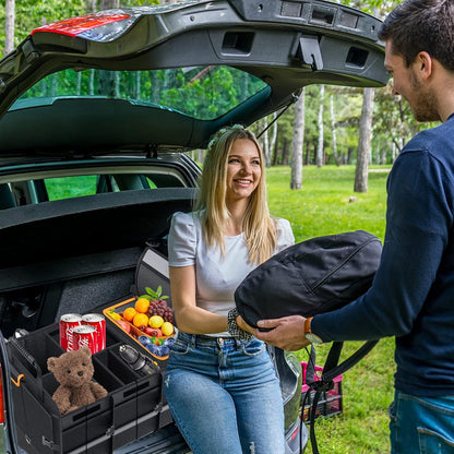 Trunk Organizer for Car, Foldable Car Storage Bag Portable With Built-in Leakproof Insulation Cooler Bag, 5 Compartments Vehicle Divider Heavy Duty Cargo Tote for SUV RV Lorry Truck Car Trip (T783)