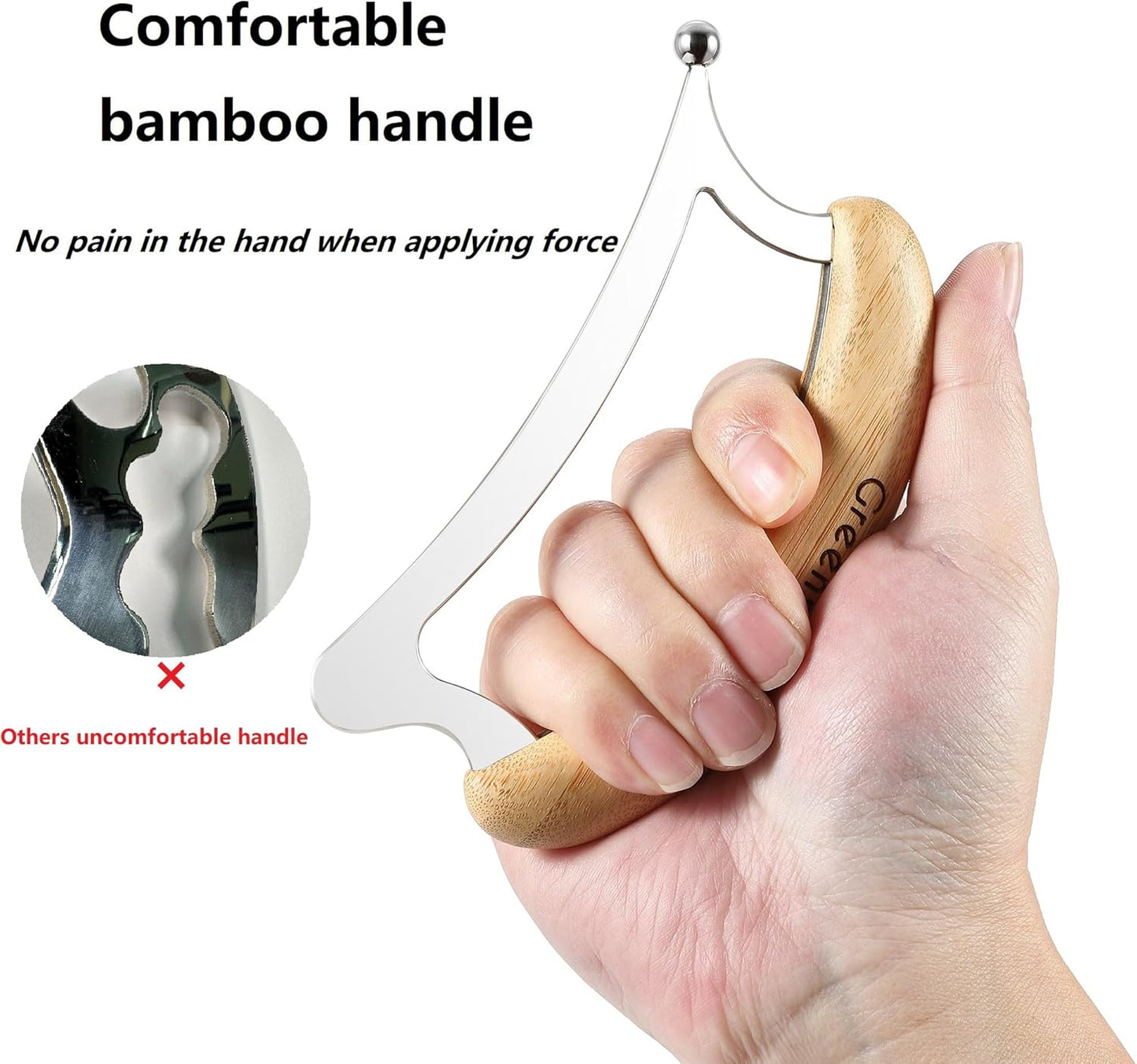 Greenstalk Stainless Steel Gua Sha Muscle Scraper Tool for Muscle Relief, Wooden Massage Tools,Body Guasha Tool, Portable Body Scrapers Tool for Neck, Back, Feet Recovery.