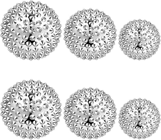 6 Pieces Massage Ball Hedgehog Balls for Muscle Recovery Magnetic Balls for Acupuncture Hand Therapy Stress Relief Diameter 32 mm 47 mm 56 mm (Silver)