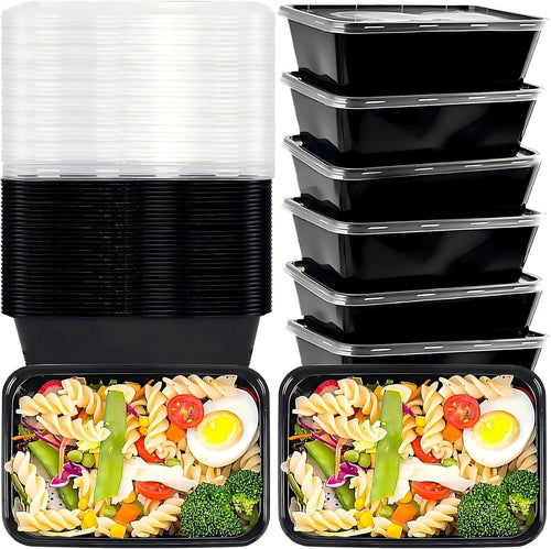 25 Pack (50-Piece) 750ML Meal Prep Containers Reusable with Lids, Sturdy Leakproof & Food Safe, Microwave, Freezer, Dishwasher Safe Food Prep Containers, to Go Take Out Plastic Food Storage