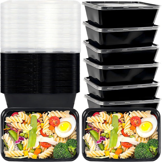 25 Pack (50-Piece) 750ML Meal Prep Containers Reusable with Lids, Sturdy Leakproof & Food Safe, Microwave, Freezer, Dishwasher Safe Food Prep Containers, to Go Take Out Plastic Food Storage
