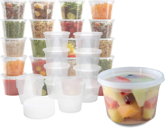 Plastic Food Storage Containers with Lids - Restaurant Deli Cups/Great for Slime, Party Supplies, Portion Control - Leakproof and Microwave Safe - BPA Free (40, 40 Pack, Circular, 16, Ounces)